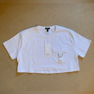 ELA Cropped White Tee Shirt with Silver Hardware size XS